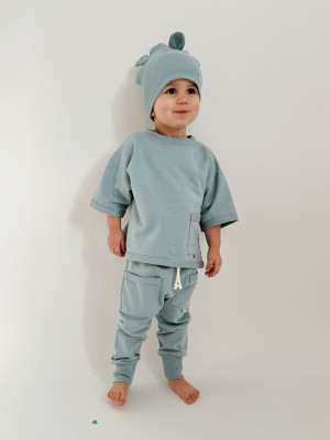 Komplet dla chłopca bluza bawełniana i spodnie z kieszonkami niebieskie dusty blue