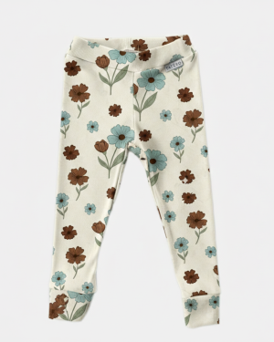 Legginsy prążkowane bawełniane w kwiatki dla dziewczynki