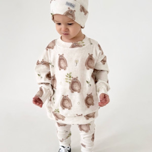 Bluza bawełniana beżowa w misie oversize dla chłopca