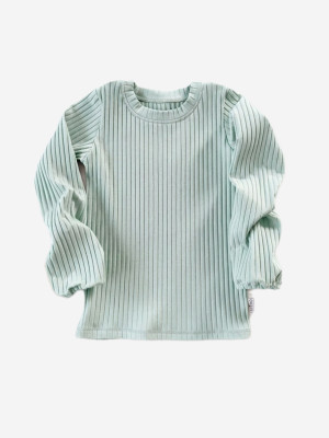 Bluza bawełniana prążkowana w kolorze miętowym dla dziewczynki