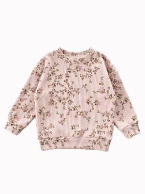 Bluza bawełniana prążkowana różowa z motywem róży dla dziewczynki
