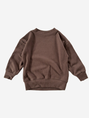 Bluza bawełniana prążkowana oversize ciemna czekolada dla chłopca