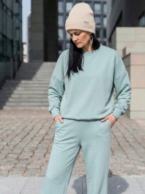 Bluza damska bawełniana oversize w kolorze zgaszonego niebieskiego
