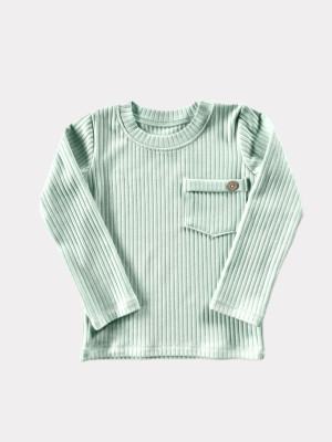 Longsleeve bawełniany prążkowany z kieszonką niebieskie dla chłopca