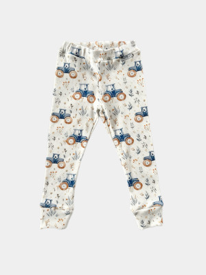 Legginsy bawełniane prążkowane w traktory dla chłopca