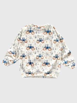 Bluza bawełniana prążkowana oversize w traktory dla chłopca