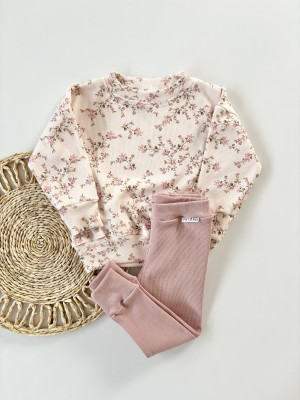 Komplet bluza bawełniana różowa i legginsy bawełniane pudrowy róż dla dziewczynki