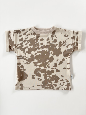 T-shirt bawełniany brążowo-beżowy dla chłopca
