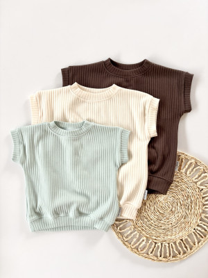 T-shirt bawełniany prążkowany oversize dla chłopca