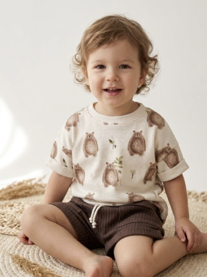 T-shirt bawełniany beżowy w misie sweet bear dla chłopca