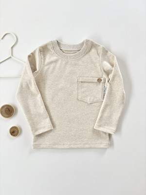 Longsleeve beżowy bawełniany z kieszonką dla chłopca