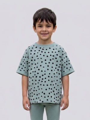 T-shirt bawełniany niebieski w kropki dla chłopca