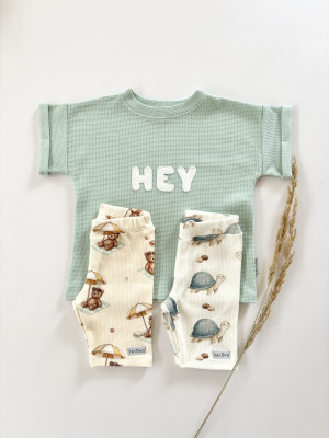 3pak t-shirt wafel mint ,,HEY” + kolarki tutles i summer bear