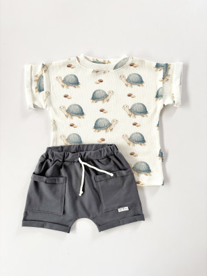 Komplet t-shirt turtles + szorty z kieszonkami grafit
