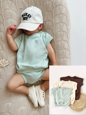 T-shirt bawełniany prążkowany oversize dla chłopca
