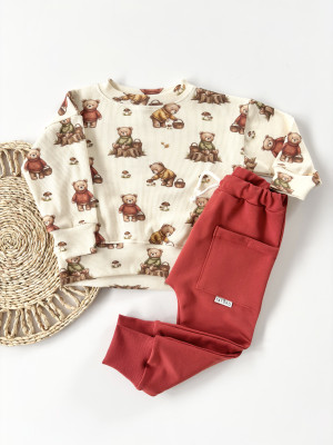 Komplet bluza forest bear + spodnie z kieszonkami chili