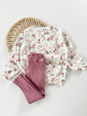 Komplet bluza prążkowana nostalgic flower + legginsy rib malaga