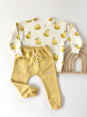 Komplet bluza prążkowana gruszki + spodnie z kieszonkami honey