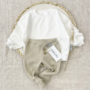zestaw bluza oversize ecru+ legginsy prążkowane beżowe
