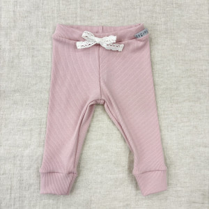 Legginsy różowe prążkowane z kokardką dla dziewczynki