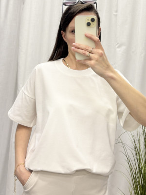 T-shirt damski bawełniany oversize w kolorze ecru