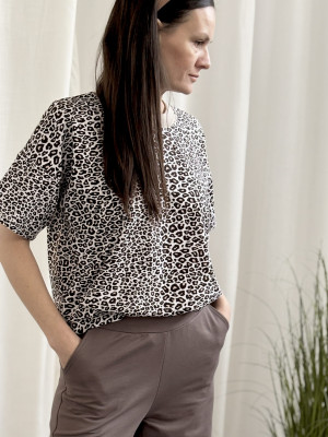 T-shirt damski bawełniany oversize w panterkę Leopard