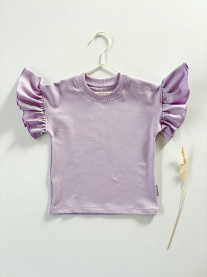 T-shirt bawełniany z falbankami w kolorze lila dla dziewczynki