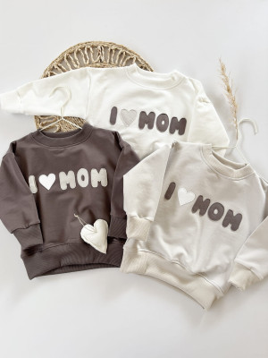 Bluza bawełniana oversize z napisem „I love mom” dla dzieci