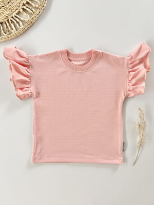 T-shirt bawełniany z falbankami w kolorze różowym dla dziewczynki