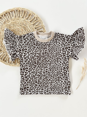 T-shirt bawełniany z falbankami z nadrukiem "leopard" dla dziewczynki