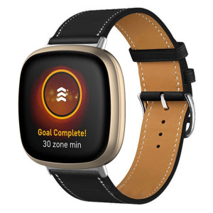 Klassiskt Äkta Läderarmband Fitbit Versa 3/Sense Svart