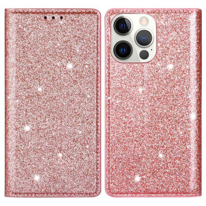 Glitter Plånboksfodral iPhone 14 Pro Roséguld