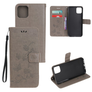 Läderfodral Fjärilar iPhone 11 Grå