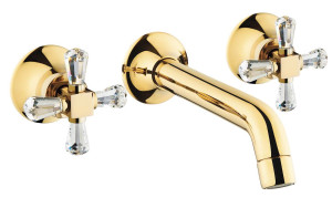 Outlet: Vitra A4169423exp Juno Swarovski, Bateria Umywalkowa, 3-otworowa, ścienna, Złota, Uchwyty - Swarovski