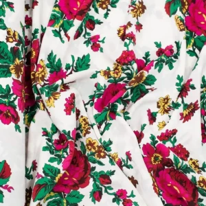 Konsultacje z krawcową - Tkanina kelly krepa - wzór ludowy na białym tle TextileClub 