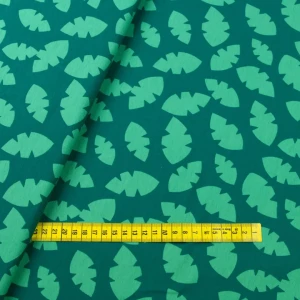 Konsultacje z krawcową - Dzianina bawełniana organiczna wzór liście kolor zielony TextileClub 