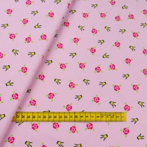 Konsultacje z krawcową - Dzianina bawełniana organiczna wzór kwiatki kolor jasny różowy TextileClub 