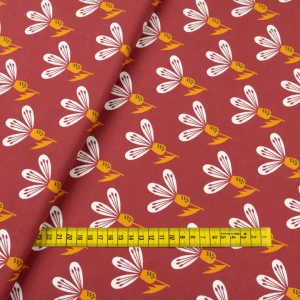 Konsultacje z krawcową - Dzianina bawełniana organiczna wzór kwiaty kolor bordowy TextileClub 