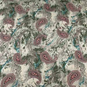 Konsultacje z krawcową - Tkanina wiskoza wzór paisley kolor khaki TextileClub 