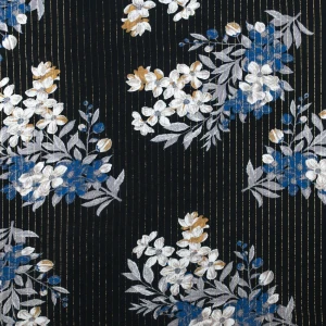 Konsultacje z krawcową - Tkanina wiskoza złota nitka wzór kwiaty na czarym tle TextileClub 