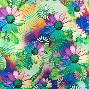 Konsultacje z krawcową - Dzianina jersey ity kimo wzór kwiaty w odcieniach zieleni TextileClub 