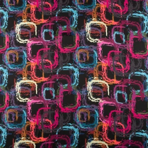 Konsultacje z krawcową - Szyfon jedwabny wzór kolorowe kwadraty na carnym tle TextileClub 