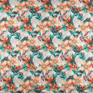 Konsultacje z krawcową - Tkanina wiskoza wzór pomarańczowe kwiaty tło ecru TextileClub 