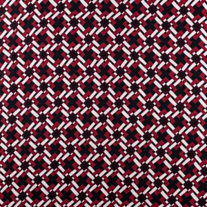 Konsultacje z krawcową - Tkanina kelly krepa wzór czerwony geometryczny na czarnym tle TextileClub 