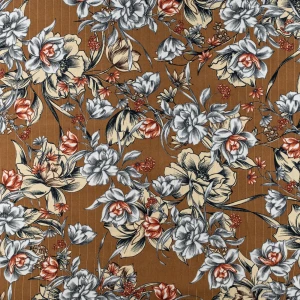 Konsultacje z krawcową - Tkanina kelly krepa wzór kwiaty na brązowym tle TextileClub 