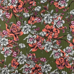 Konsultacje z krawcową - Tkanina kelly krepa wzór kwiaty na oliwkowym tle TextileClub 