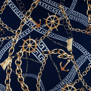 Konsultacje z krawcową - Tkanina kelly krepa wzór versac na granatowym tle TextileClub 