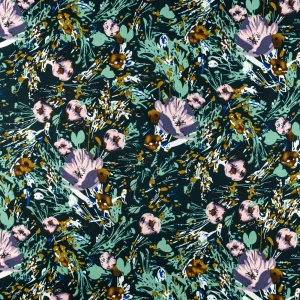 Konsultacje z krawcową - Tkanina kelly krepa wzór kwiaty tło butelkowa zieleń TextileClub 