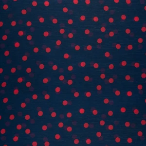 Konsultacje z krawcową - Tkanina szyfon wzór czerwone groszki na granatowym tle TextileClub 