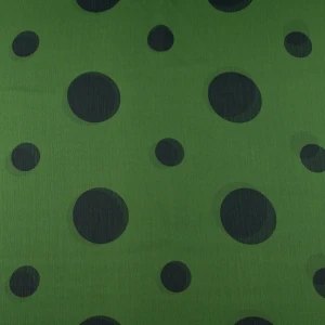 Konsultacje z krawcową - Tkanina szyfon wzór czarne grochy na zielonym tle TextileClub 